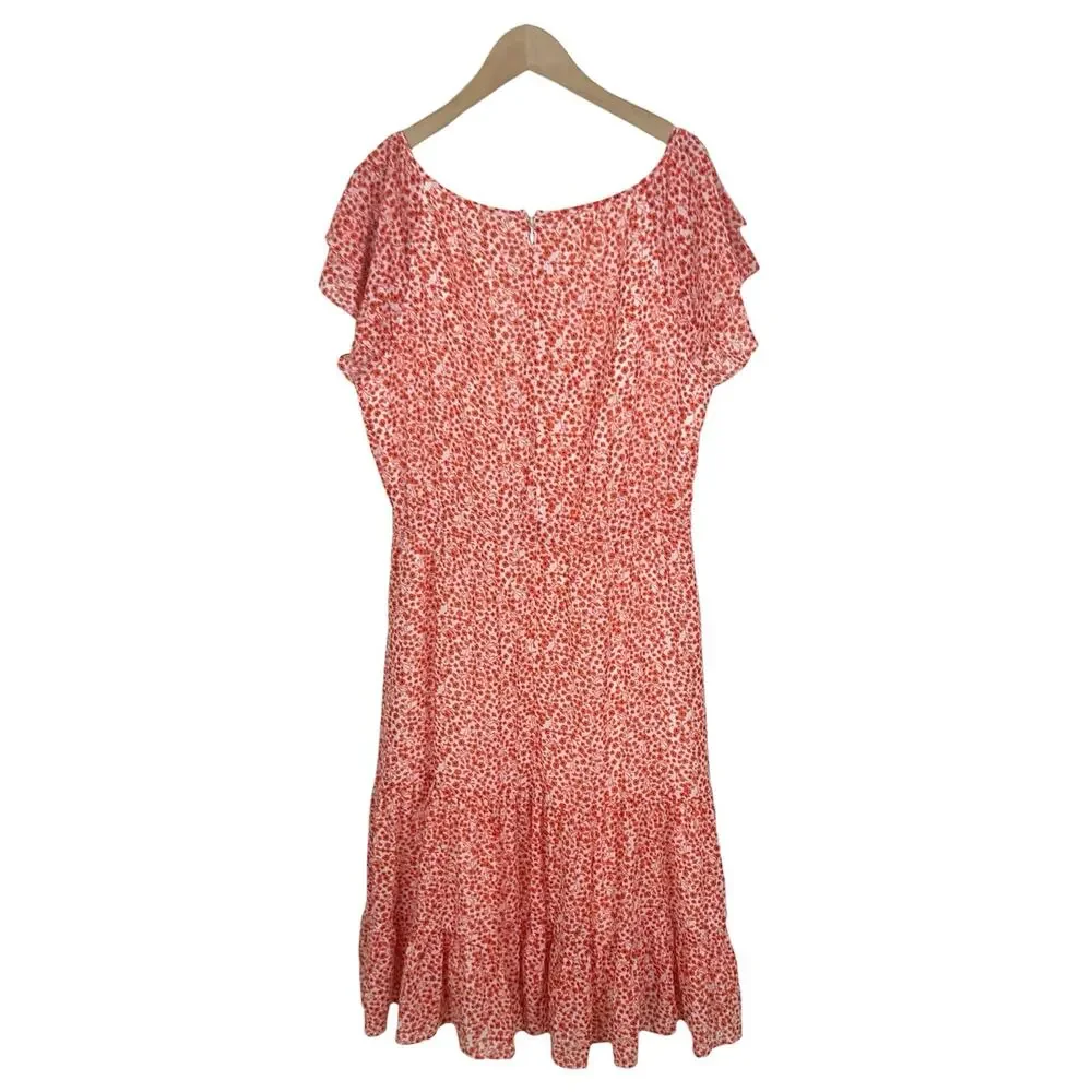 NWT J. Crew Red/Orange Floral Print Short Sleeve Ruffle Dress Size 10